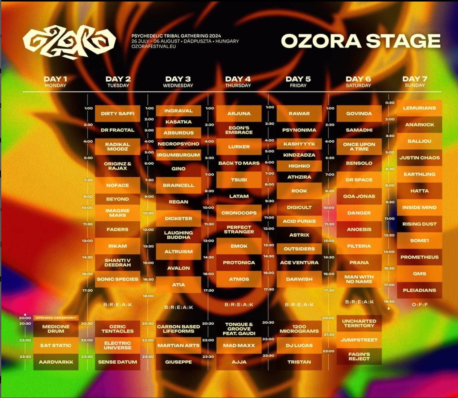 [festival] Ozora 2024 (Hungary) - OZORA stage Line Up